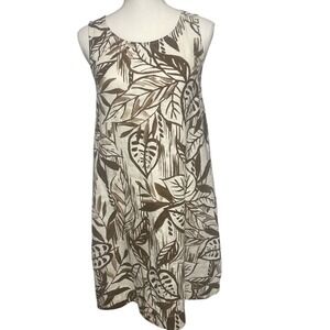 Tahari Sleeveless Linen Brown Floral Dress Womens Small